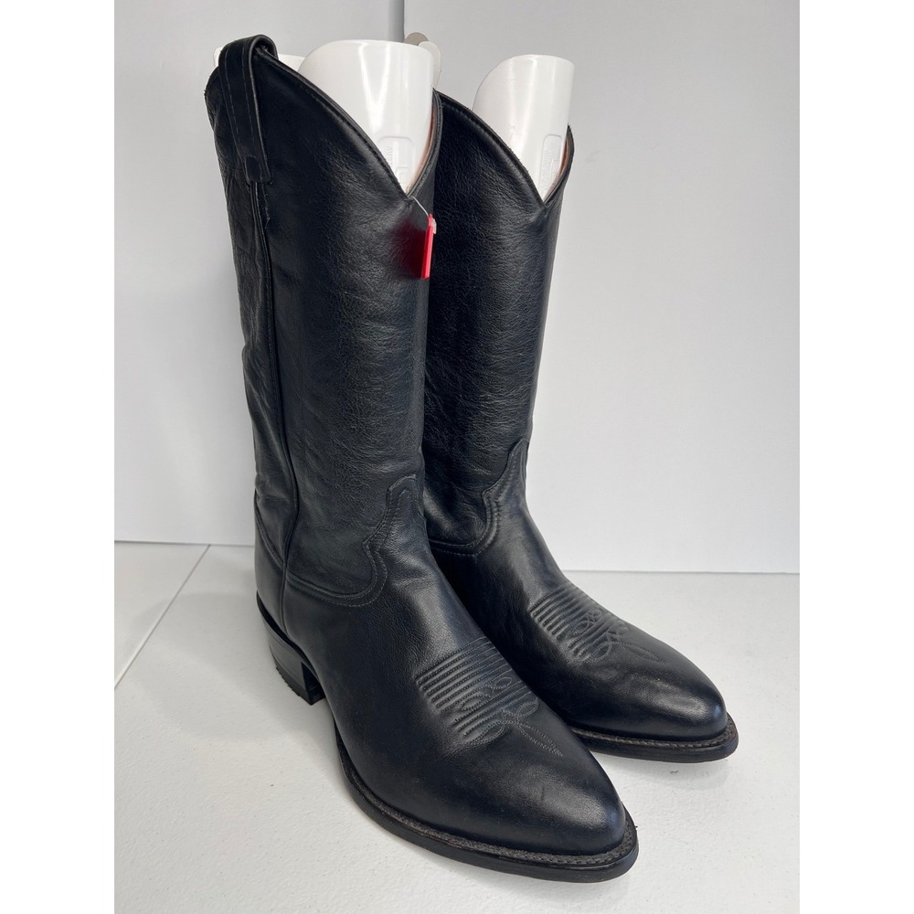 NWOB Tony Lama 6156 Cowboy Boot Men's 8.5 EE Black Cow Leather USA Made Vintage